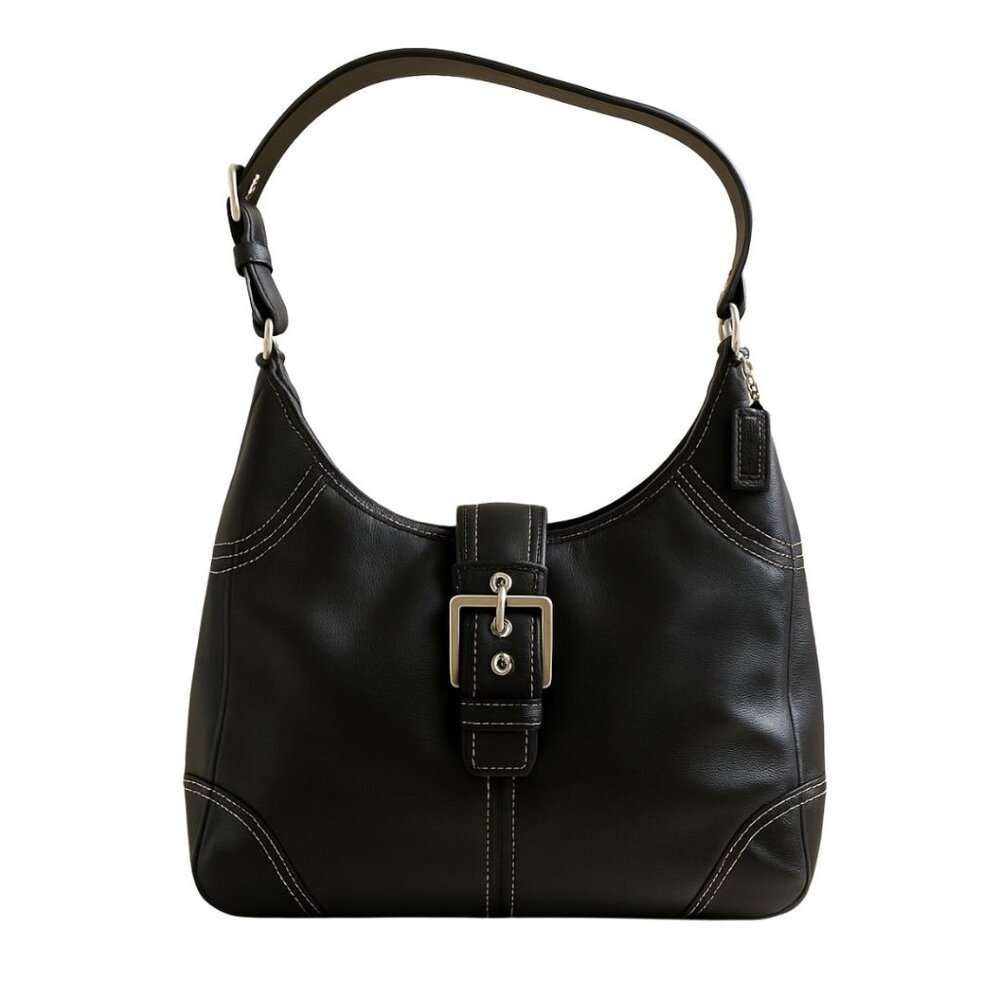 Vintage Coach Soho F1197 Black Leather Buckle Shoulder Bag – Y2K 2000s Classic - Picture 12 of 12